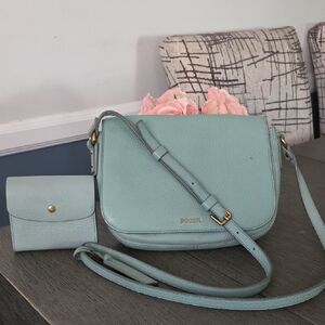 Fossil Mint Green Crossbody Bag and Wallet
